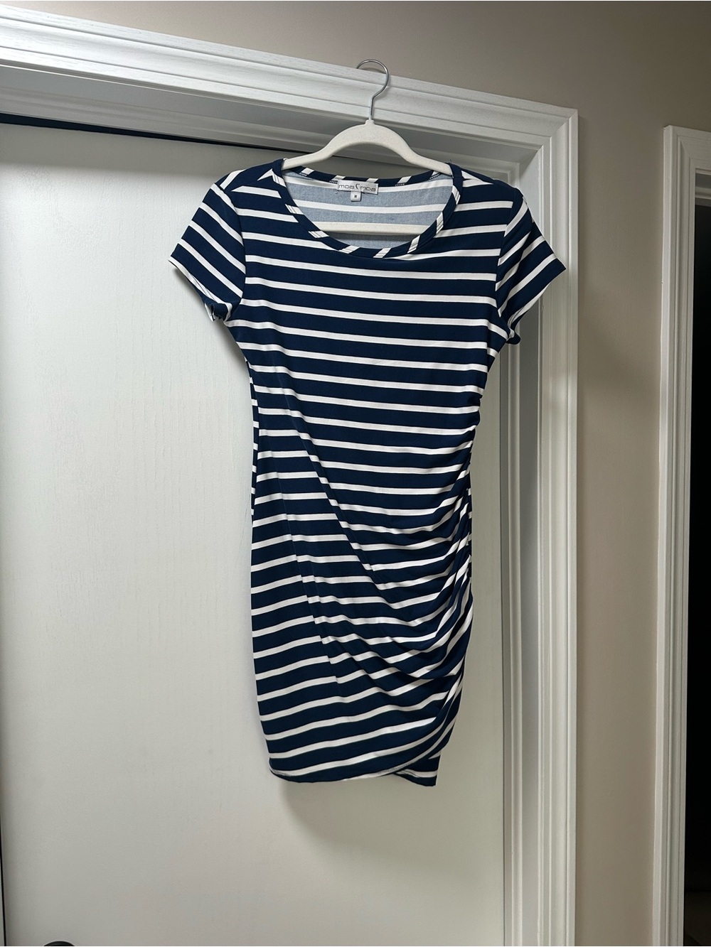 Macy's Navy and White Striped Ruched Mini Dress